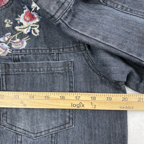 Hannah‎ Jean Jacket Womens Small Black Denim Floral Embroidered Button Down - Picture 7 of 15